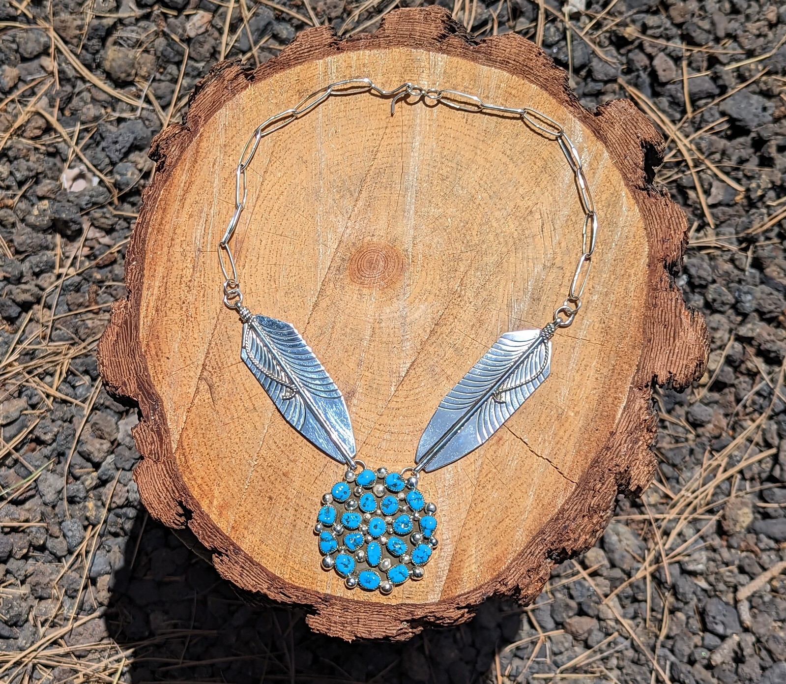 Native American Chain Necklace Handmade Cluster Turquoise Twin large