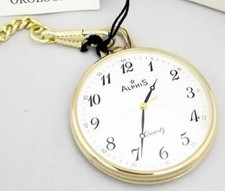 Alphis Orologio da Tasca Svizzero al Quarzo Placcato Oro + Catenella + Incisione