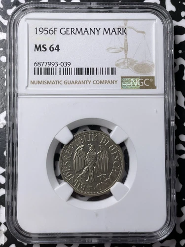 1956-F West Germany 1 Mark NGC MS64 Lot#G7049 Choice UNC!