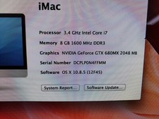 iMac Screen A1419 27&quot; LCD LM270WQ1(SD)(F1) or (F2) 2012-2013 &quot;Read&quot;