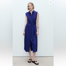 Mango Women's Deep Blue A-line Shirt Dress Size 8 NWT