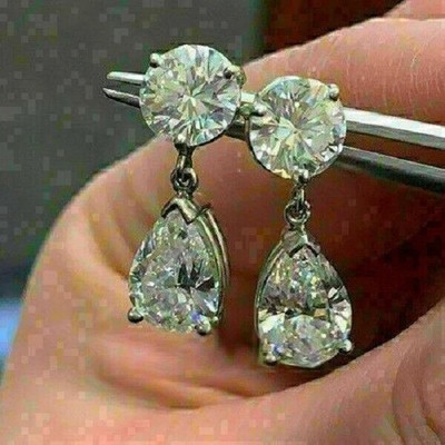 6Ct Lab Created Diamond Drop & Dangle Earrings 14K White Gold Finish