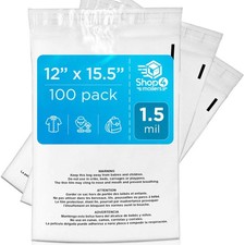 100 Pack 12x15.5 Clear Self Seal Bags