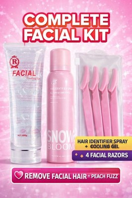 Hair Identifier Spray Kit w/ Cooling Gel & 4 Pink Razors Facial Hair Removal NEW