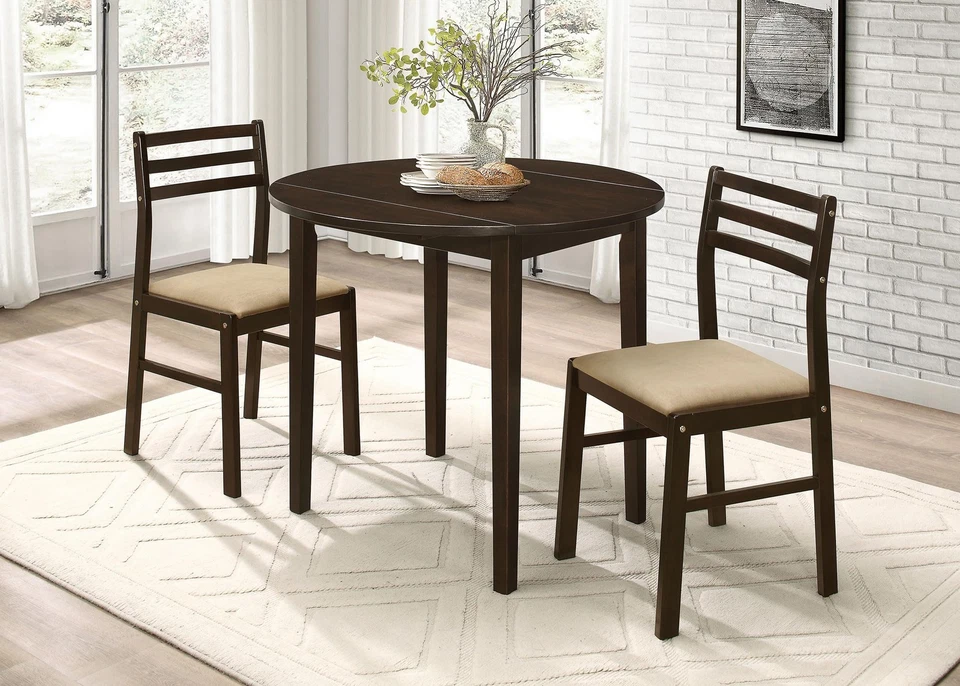 Coaster Home Furnishings 3-Piece Round Wood Dining Room Set Drop Leaf Extensi... - Image 2 of 4