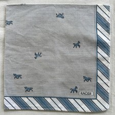 Vintage Handkerchief Cotton Gray Blue Horizontal Striped Horse Pocket Square 16"