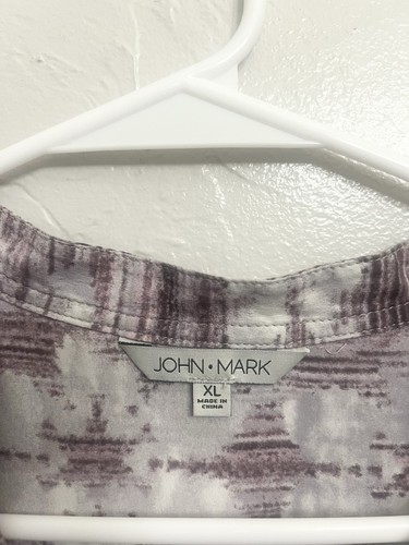 JOHN MARK Size XL 100% Silk Shirt Top BUTTON POPOVER TUNIC PURPLE/GRAY Floral - Bild 3 von 8