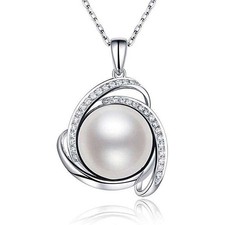Classic Triangle Inlaid Round Pearl Pendant Engagement Wedding Women Necklace