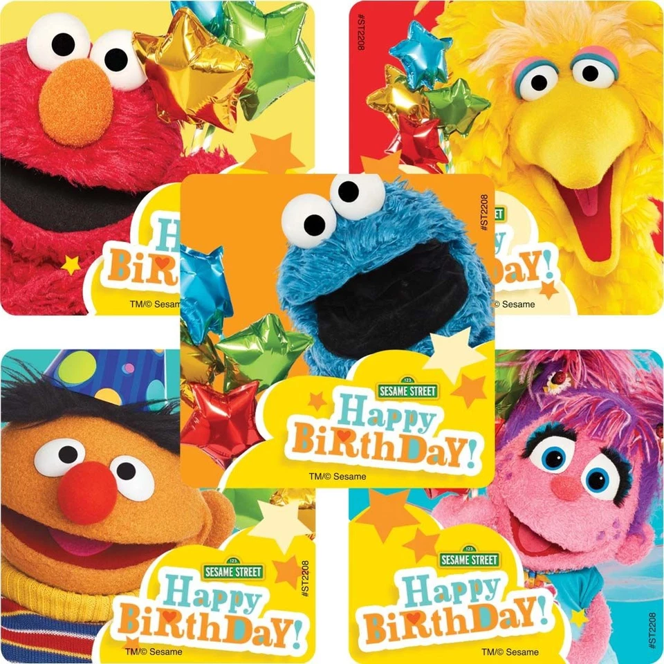 SMILEMAKERS 25 Sesame Street Birthday Celebration Stickers, 2.5"x2.5" ea., Party Favors