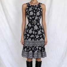 Vintage Y2K Blue Floral Pleated Flared Knee Length Cocktail Tunic Dress Size S/M
