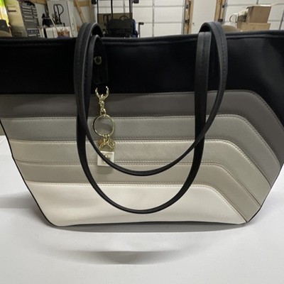 Kate Landry Black Chevron Tote Bag with Gold Lock Accent for Women
