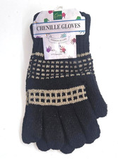Warm Winter Chenille Gloves for Men in BLACK - Warmth  Style - 1 size fits most