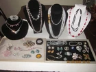 Vintage Costume Jewelry  38 pc Lot, Brooches, Rhinestones, Bracelet, Earrings