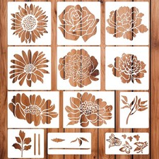 12 PCS Large Flower Stencils, 11.8x11.8 Inch DIY Painting Templates