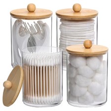 4 Pack Qtip Holder, 10-Ounce Bathroom Organizer Accessories Storage Container...