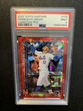 Francisco Lindor 2025 Topps Chrome Sapphire #170 Variation Red 5/5 PSA 9 METS