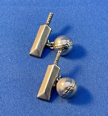 Vintage 'Cricket Bat & Ball' Hallmarked Sterling Silver Cufflinks
