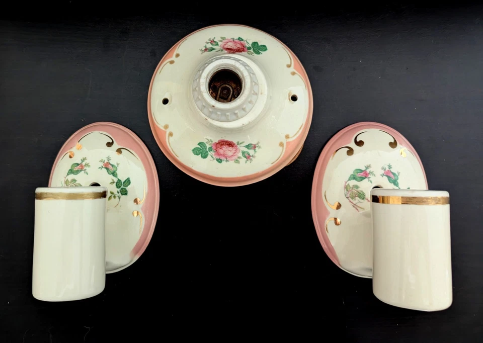 ¡OFERTA!  Apliques de pared eléctricos de porcelana de colección y accesorio de luz de montaje empotrado Rose Buds Foto 2 de 4