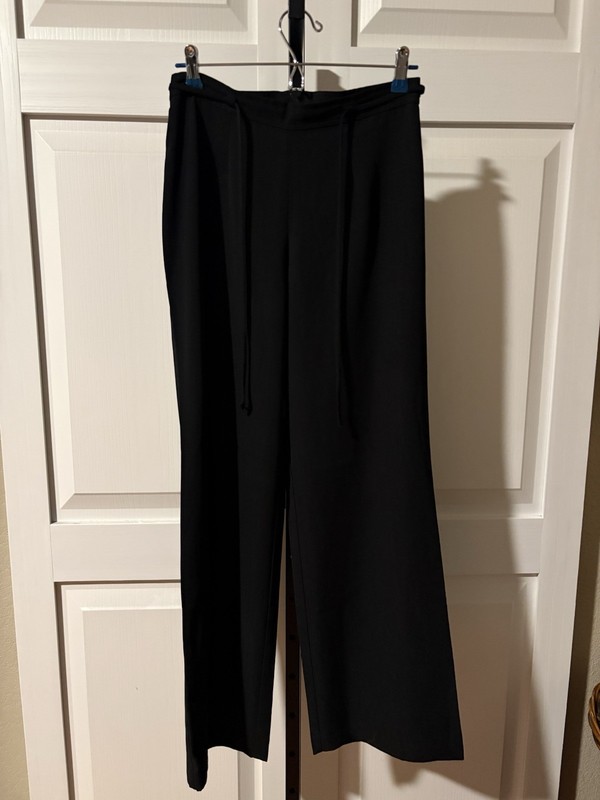 Women's Black Wide-Leg Dress Pants Tie Accent Tie Closure Solid Pattern Regular