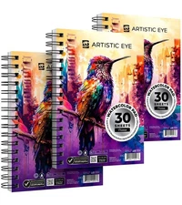 ARTISTIC EYE 5.5x8.5 Watercolor Pads, 3-Pack (90 Sheets), Spiral Bound