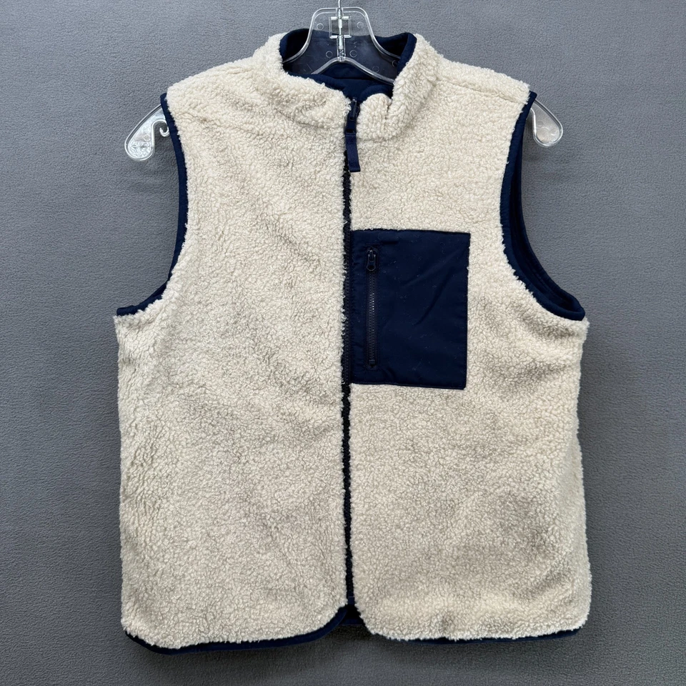Cat & Jack Vest Jacket Boys Large Navy Blue Faux Fur Reversible Full Zip NWT - Imagem 2 de 4