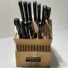 Ronco SIX STAR Cutlery 30 Slot Knife Block Solid Oak Wood Labeled W/ 12 Knives