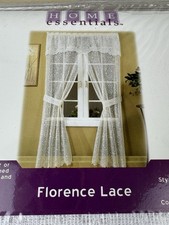 Vintage Florence White Lace Curtain Panel Set Scalloped Valance Tiebacks 58x84