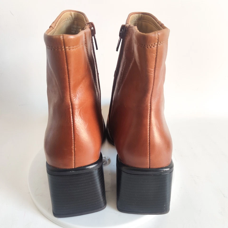 Bass Boots Size 8 90s Y2K Leather Camel Tan Square Toe Mid-Calf Vintage Womens  - Image 4 of 4