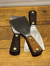3 Pc Vintage Wood Handle Rosewood & Brass Putty Knife Scraper Set
