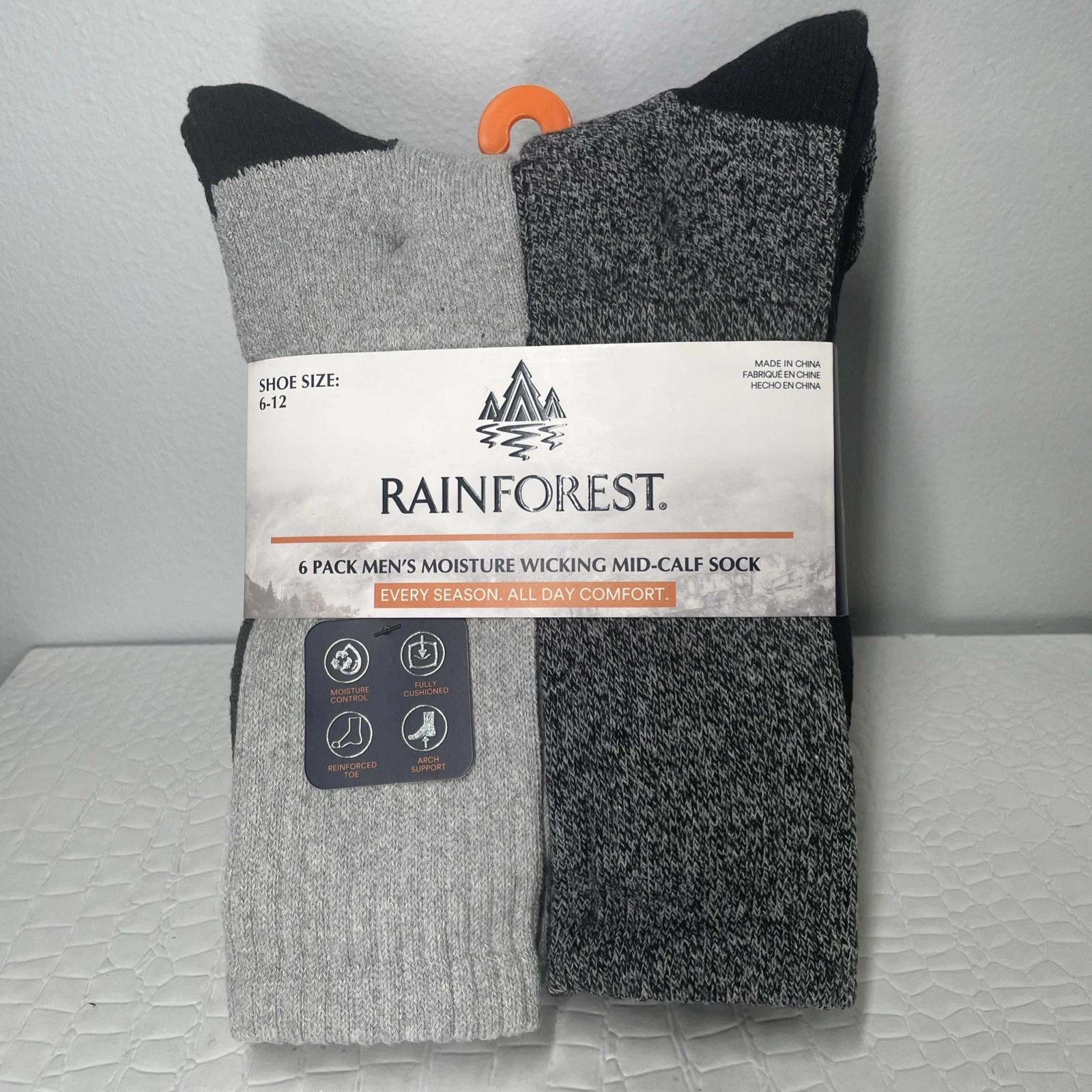Rainforest 6 Pack Men’s Moisture Wicking Mid-calf Sock Every Season Shoe S: 6-12