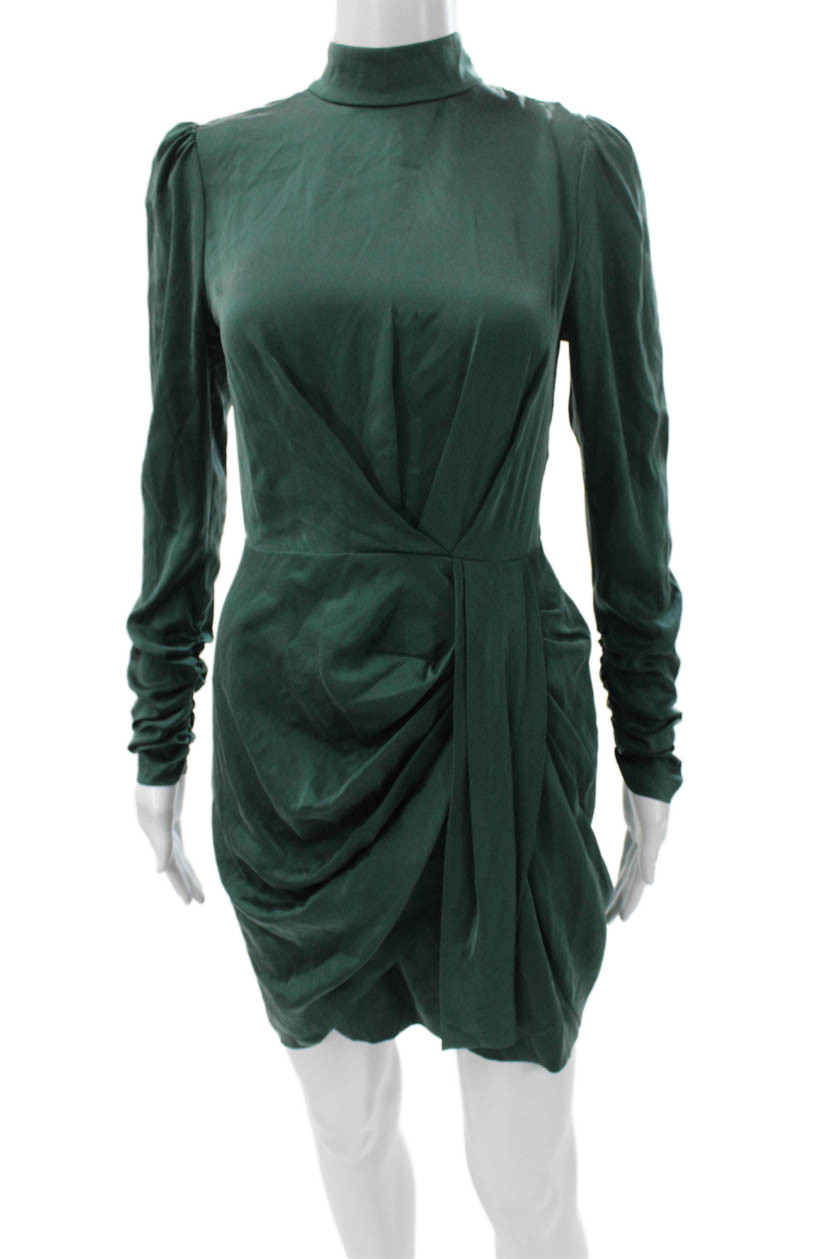 Zimmermann Womens Mini Dress Green Silk Long Sleeve Mock Neck Zip Size 1Free Shipping in US $100+ Orders | $6.95 Orders Below