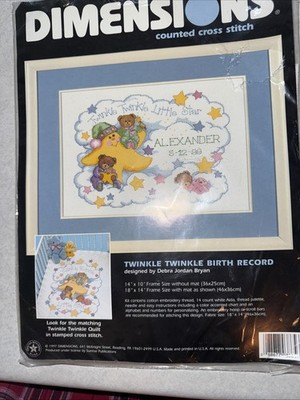Vintage 1997 Dimensions Twinkle Twinkle Birth Record Counted Cross Stitch Kit