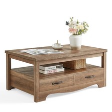Farmhouse Coffee Table with Storage, Wood Coffee Table for Living Room, Open ...
