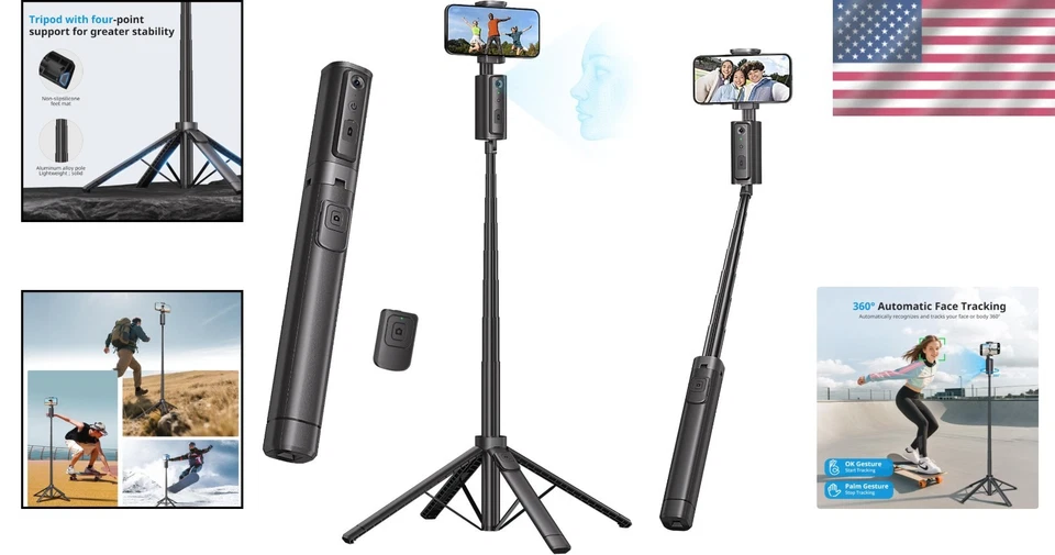 Auto Face Tracking Tripod, 67" Phone Holder for Vlog - Image 2 of 4