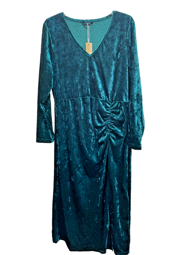 BloomChic grün Samt geraffte Seite V-Ausschnitt Kleid Größe 12 LARGE - Bild 7 von 14