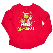 Merry Grinchmas Graphic Print Dr Seuss Red Long Sleeve Shirt Kid sz 6x