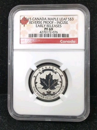 2015 Canada $3 Silver Reverse Proof Incuse Maple Leaf NGC PF69 1/4 oz .9999 5750