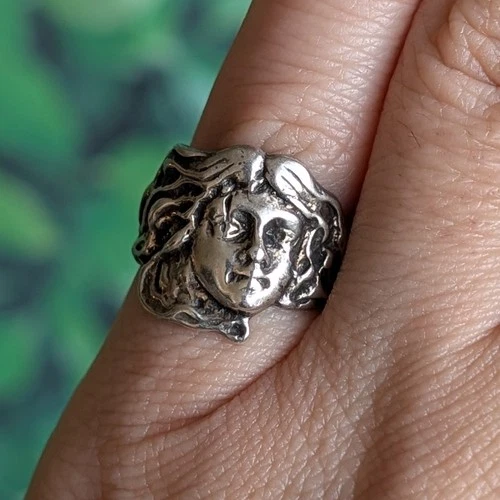 Vintage Art Nouveau Style Silver Ring Face Woman Goddess Sterling Size 6