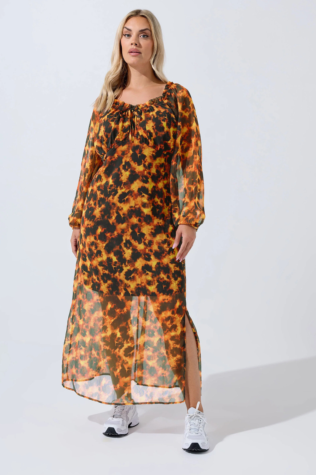 Yours Curve Women's Plus Size Tortoiseshell Ruffle Maxi Dress