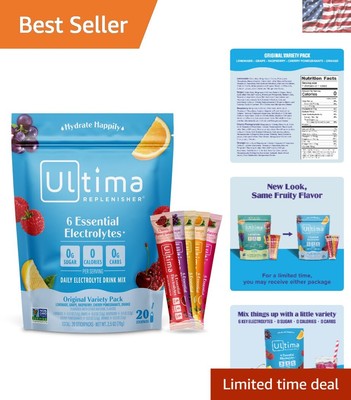 Plant-Based Daily Electrolyte Powder - 20 Stickpacks with 6 Essential Nutrients