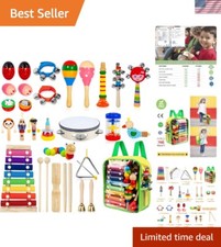 Kids Musical Instruments, 33Pcs 18 Types Wooden Percussion Instruments Tambou...