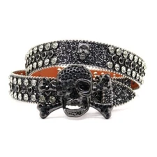 Men Women Western Rhinestone Belt Cowgirl Cowboy Crystal Studded Skull Punk Belt