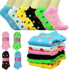 Dots 6-12 Pairs Low Cut Cotton Women Girls Ankle School Casual Socks