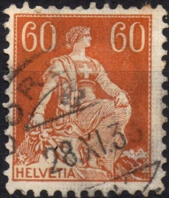 SWITZERLAND 1933 - Used 60c.  Helvetia with the Sword Grilled Paper #SVY