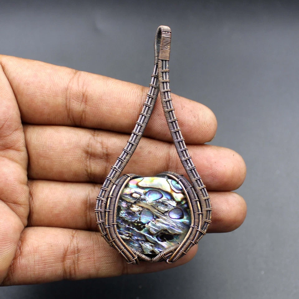 Подвеска в виде раковины из абалона ювелирные изделия в медной проволоке подарок на день рождения для нее - Изображение 4 из 4