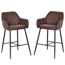 HOMCOM Set Of 2 Retro PU Leather Bar Chairs Set Stylish w/ Footrest Metal Frame