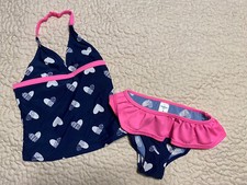 OSH KOSH 2 PIECE TANKINI GIRLS SIZE 4 HOT PINK RUFFLE  TRIM