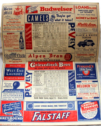 1943 Baseball New York v St. Louis Browns Scorecard Sportsman Park - Picture 3 of 5