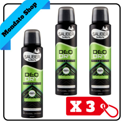 DEODORANT SAUBER 150ml SPRAY DEODRY MEN INVISIBLE 48H FRISCH & TROCKEN (X3)