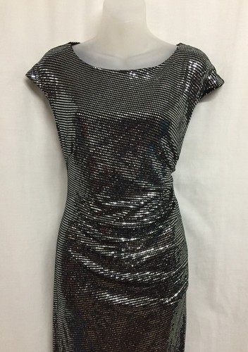 Liz Jordan Dress Midi Sequin Size 16 Formal Wedding Evening Black Silver RP$260 - Picture 4 of 14